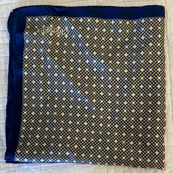 Daniel Cremieux Silk Pocket Square Blue Gold Patchwork Handkerchief Multi Wear - Picture 6 of 8